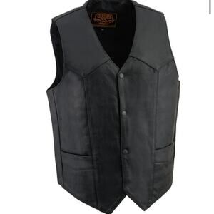 NWT Milwaukee Leather SH1310 Men's Black Leather Classic V-Neck Motorcycle